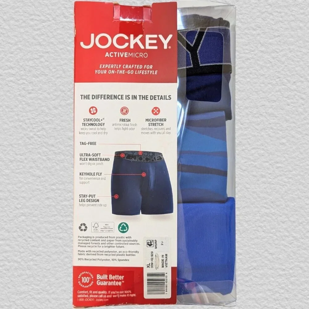 Jockey ActiveMicro Microfiber Stretch 3-Pack Boxer Briefs Size Large NEW